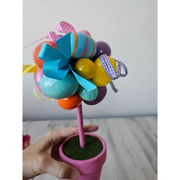 Egg Easter flower pot spring decor ribbons pink pastel unique large - Picture 2 of 8